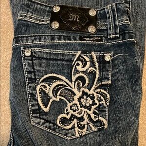 Miss Me Blue Boot Cut Jeans with Rhinestone Fleur-de-Lis